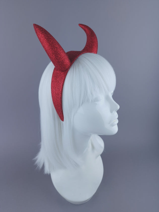 "Demonique" Large Red Glitter Devil Horn Headpiece