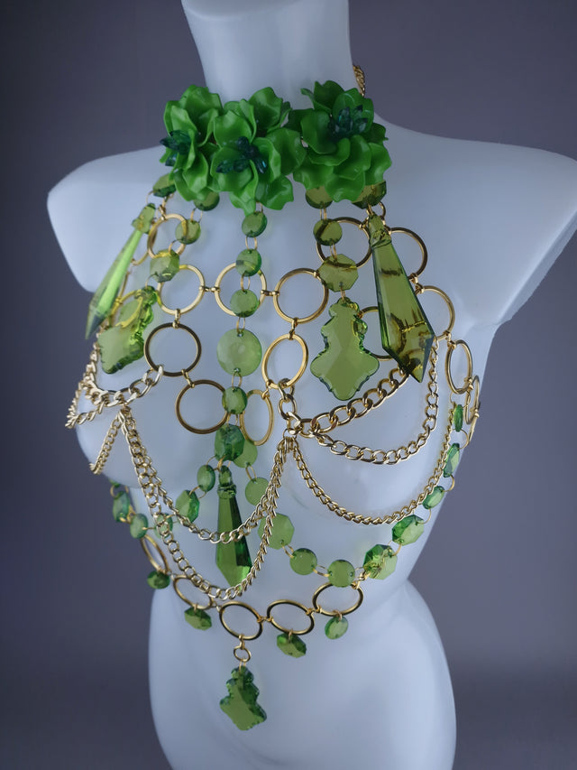 "Envie" Green Jewel & Chain Harness