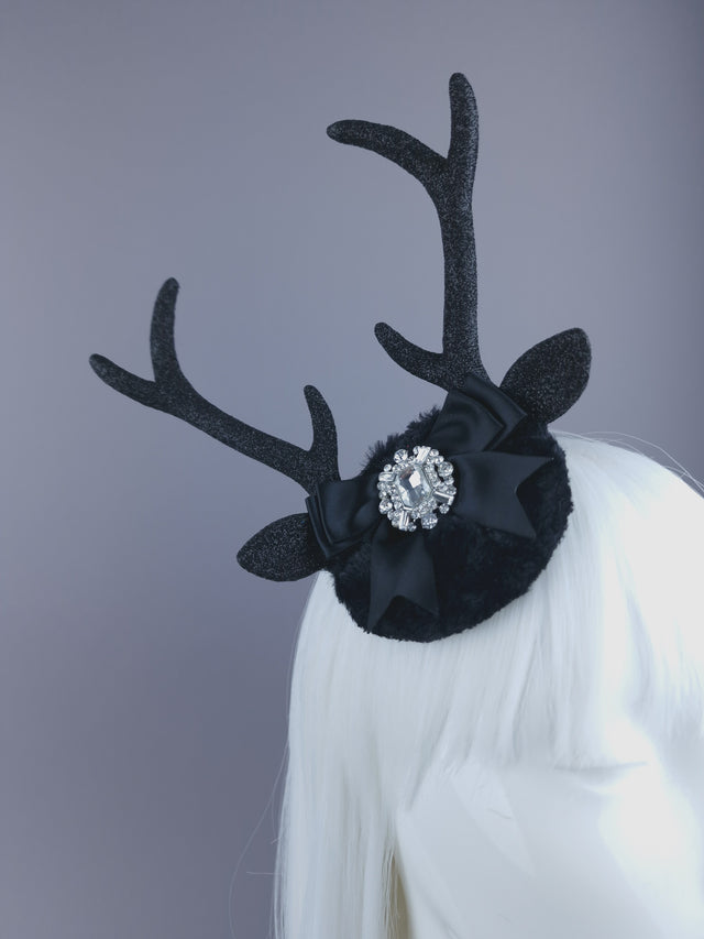 Deer Antlers, Jewel & Bow Mini Fascinator
