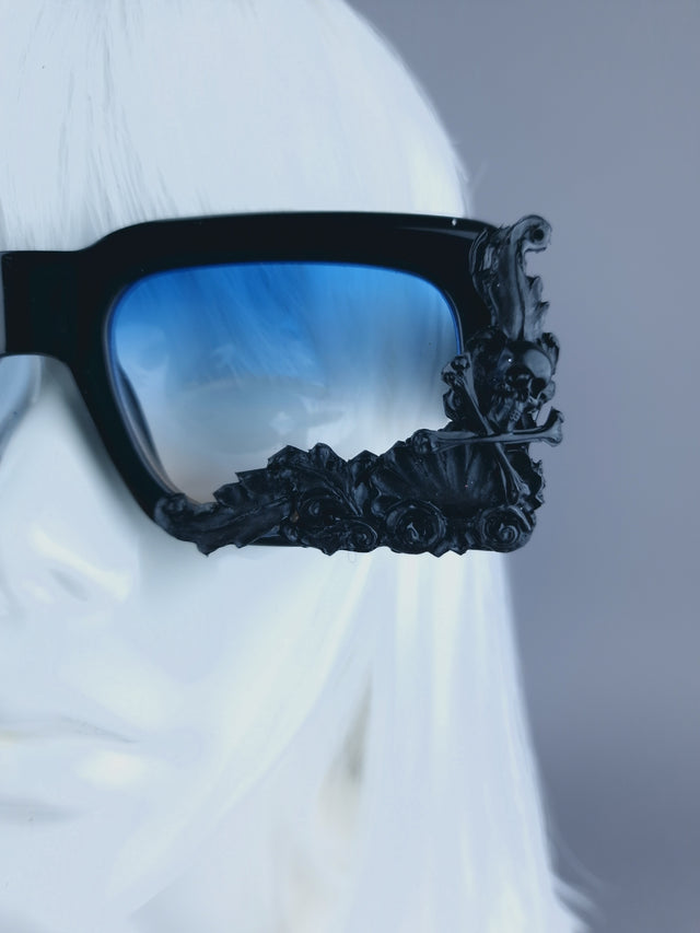 "Poe" Unisex Black Filigree Skull Sunglasses