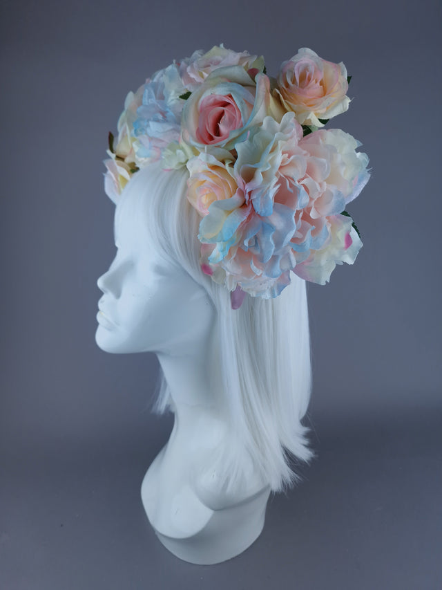 "Kirei" Pastel Rose & Flower Headdress & Neckpiece