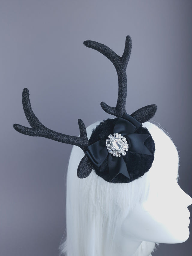 Deer Antlers, Jewel & Bow Mini Fascinator