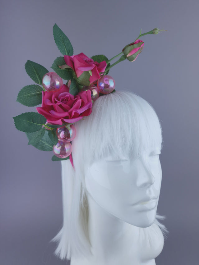"Dianthe" Pink Flowers & Bubbles Headdress