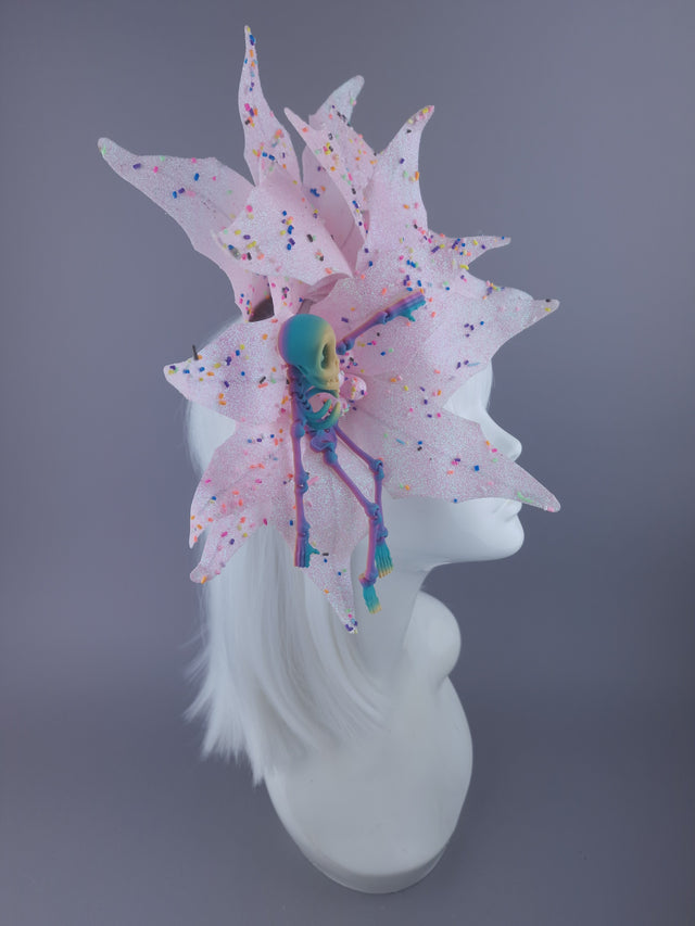 "Candy-Pop" Glitter Flower & Rainbow Skeleton Headdress