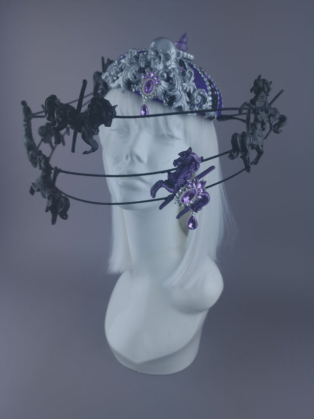 "Cirque Forever" Black & Purple Circus Carousel Wired Veil Hat