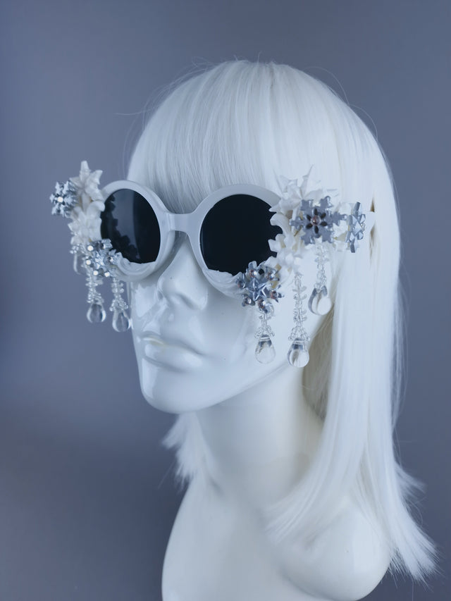 "Neve" White Snow Flake Jewel Sunglasses