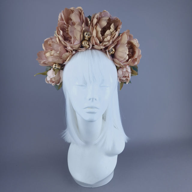"Sunset" Dusky Pink/Gold Rose Flower Headdress & Skulls