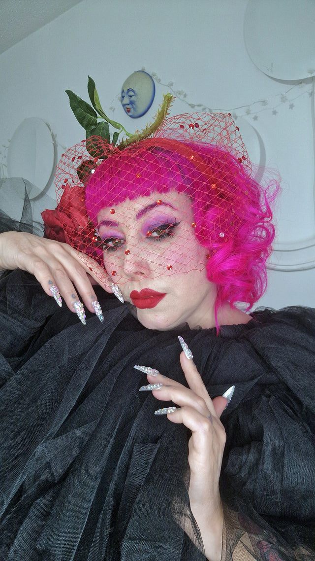 Pearls & Swine: Headdress Red Rose Veil