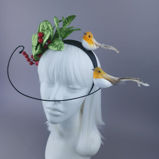 Pearls & Swine: Christmas Headdress with Glittered Leaves, Berries & Robins