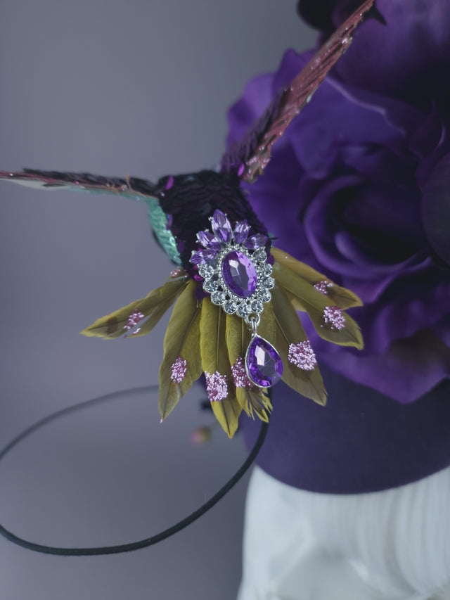 "Aasta" Purple Giant Rose & Orchid Fascinator Hat