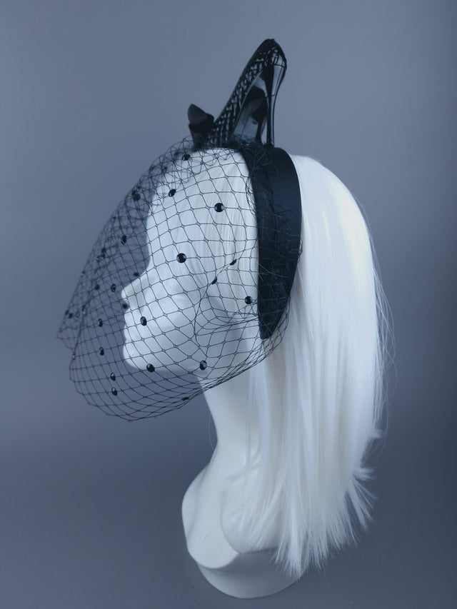 "Sex Kitten" Black High Heels Veil Headdress