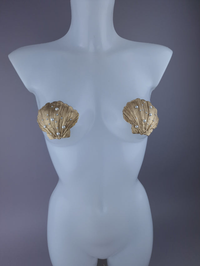 Pearls & Swine: Gold & Pearl Shell Mermaid Nipple Pasties "Ariel"