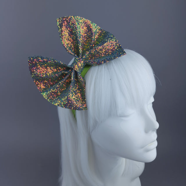 Glitter Bow Green Headpiece