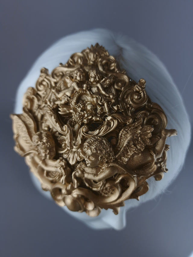 "Nalani" Gold Filigree & Cherub Mini Fascinator Hat