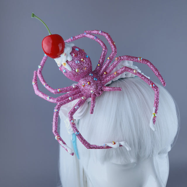 "Frostie" Pink Glitter Cherry Spider & Cream Headpiece