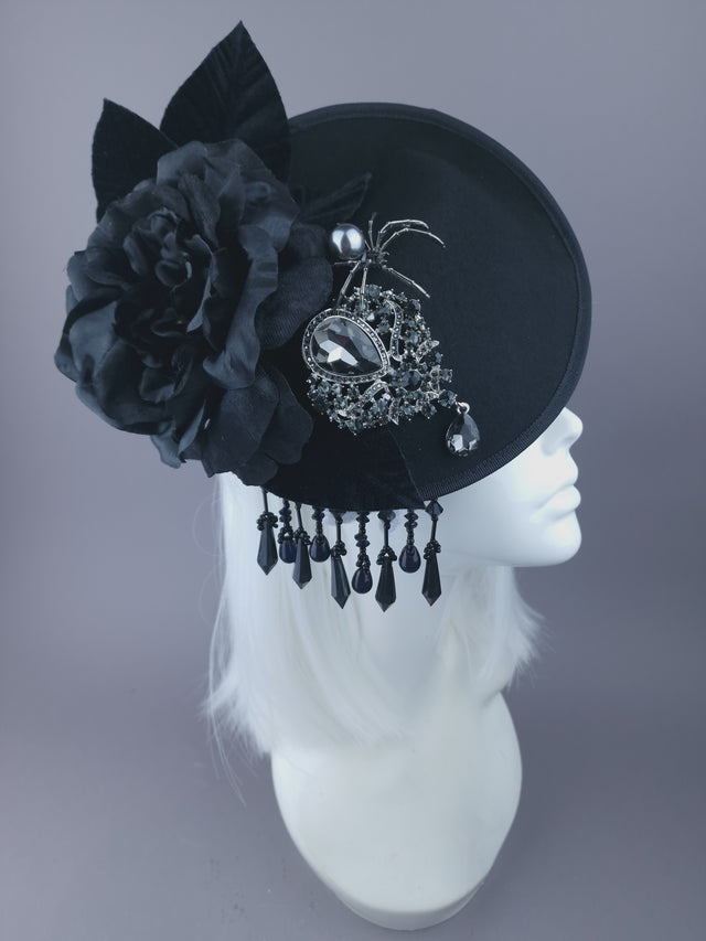 Black Rose, Spider & Jewel Vintage Inspired Hat "June"