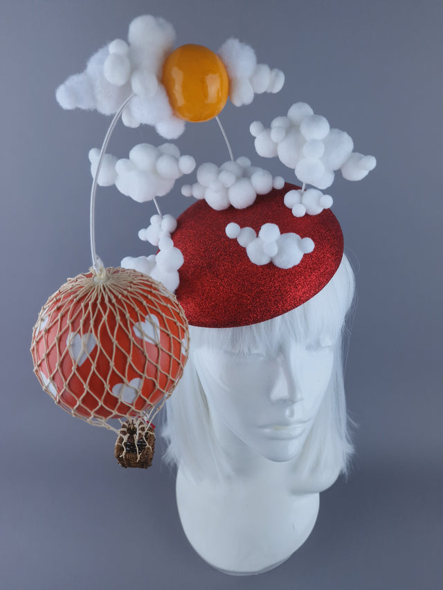 "Love is in the Air" Red Heart Hot Air Balloon Fascinator Hat