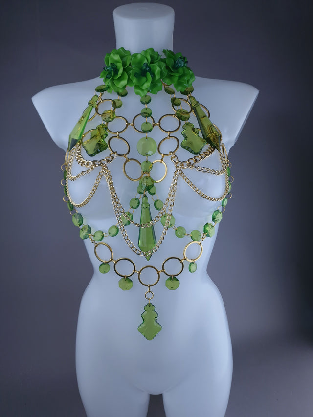 "Envie" Green Jewel & Chain Harness