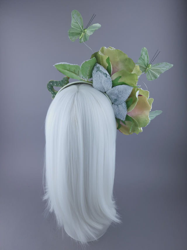 Green Rose & Caterpillar Headpiece