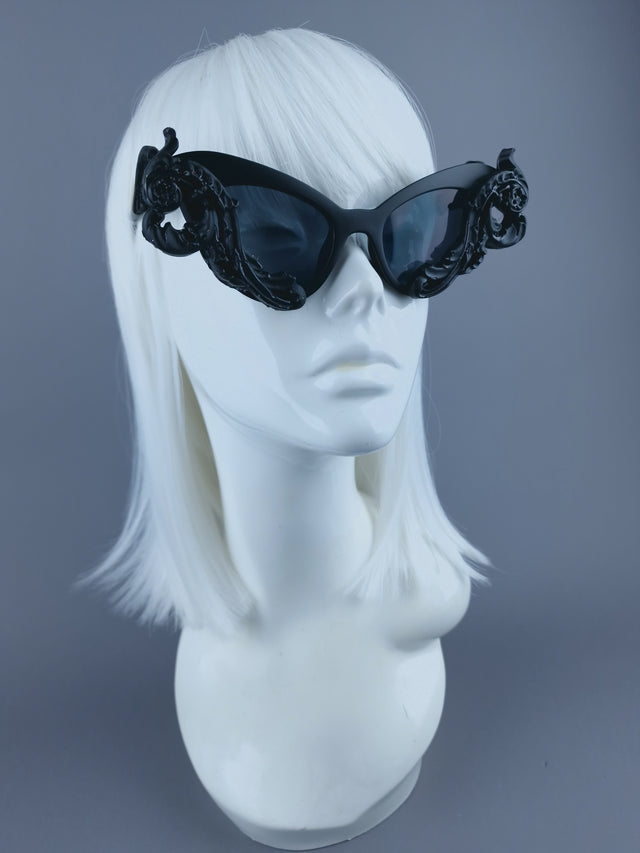 Pearls & Swine: Black Cat Eye Sunglasses with Filigree "Saisha"