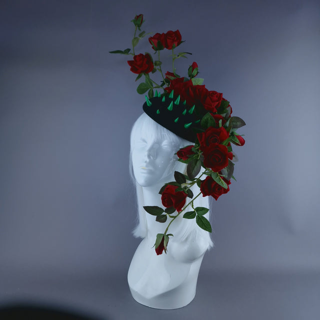 "Caresse De Roses" Red Rose & Thorns Fascinator Hat