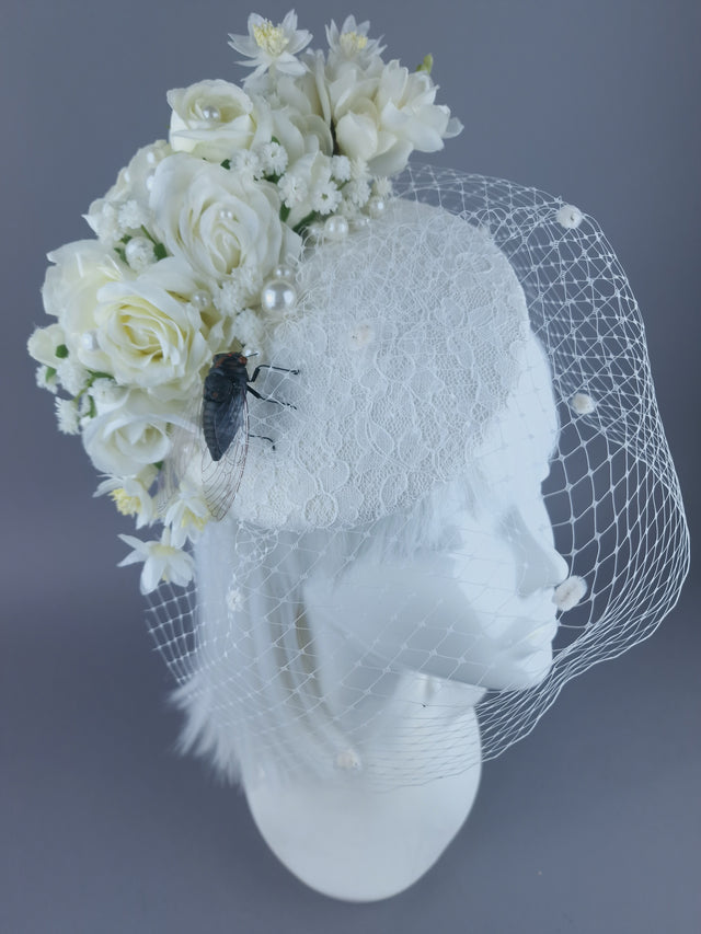 "Aoife" Bespoke Ivory Vintage Inspired Veiled Bridal Fascinator