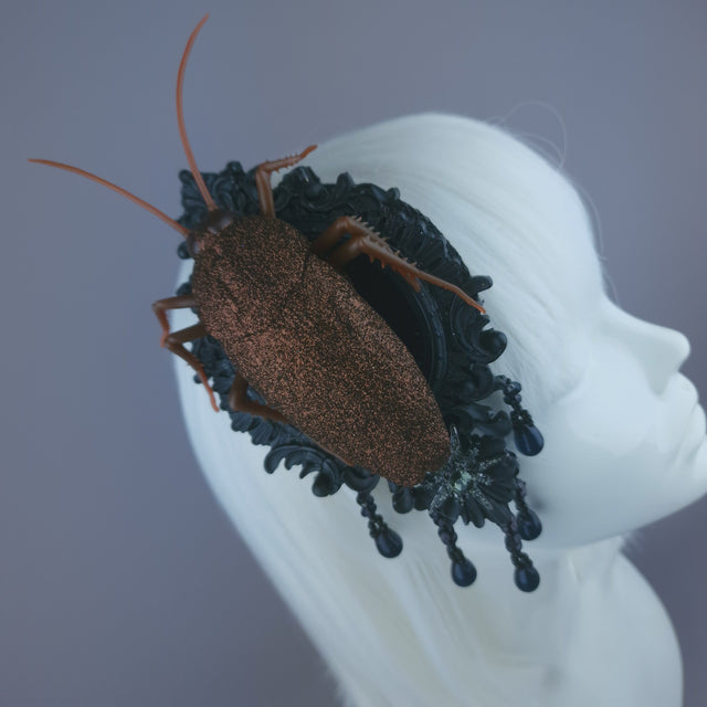 Pearls & Swine: Extra Large Gothic Cockroach Mini Fascinator "Eek"