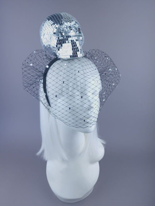 "Last Dance" Mirror Ball Skull Veil Headdress