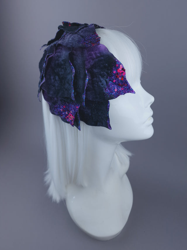 "Baxter" Purple Vintage Inspired Velvet Leaf Headdress