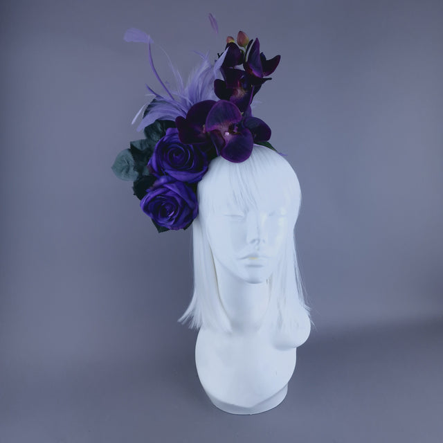 "Alina" Purple Orchid & Rose Feather Headdress