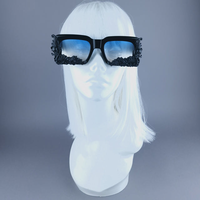 "Poe" Unisex Black Filigree Skull Sunglasses