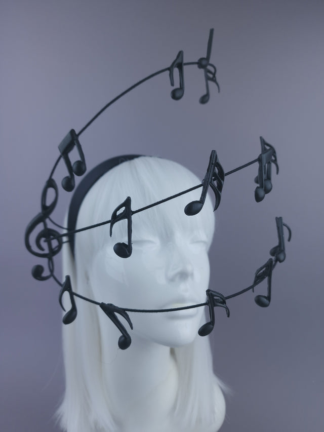 Pearls & Swine: Black Musical Notes Headpiece "Song"
