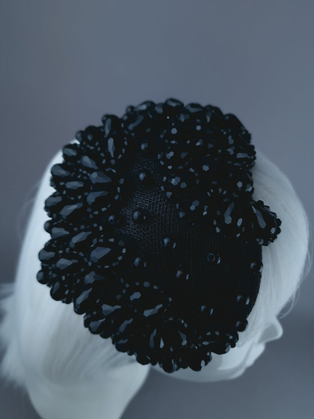 "Tempt" Black Bead Vintage Style Fascinator Hat