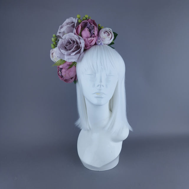"Amethyst" Pink & Purple Rose & Peony Flower Headdress