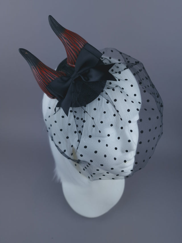 "Osiris" Devil Horn & Veil Mini Fascinator