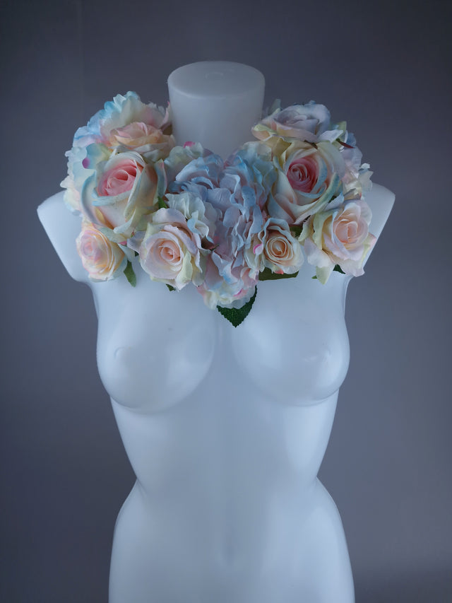 "Kirei" Pastel Rose & Flower Headdress & Neckpiece