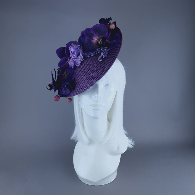 "Reign" Purple Filigree, Cherub & Orchid Fascinator Hat