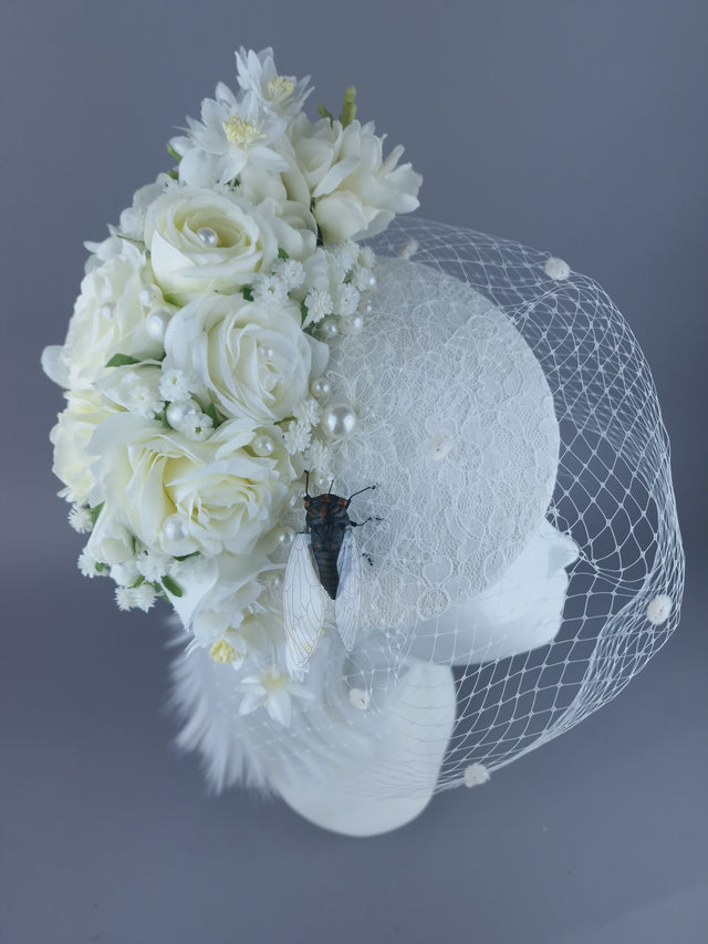 "Aoife" Bespoke Ivory Vintage Inspired Veiled Bridal Fascinator