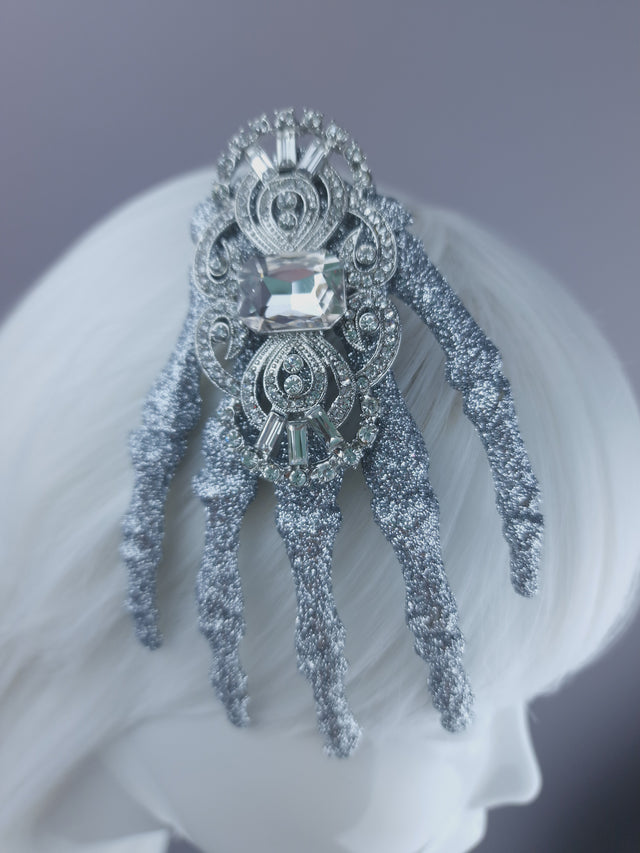 "Dust to Dust" Jewelled Glitter Skeleton Hand Mini HeadpieceI