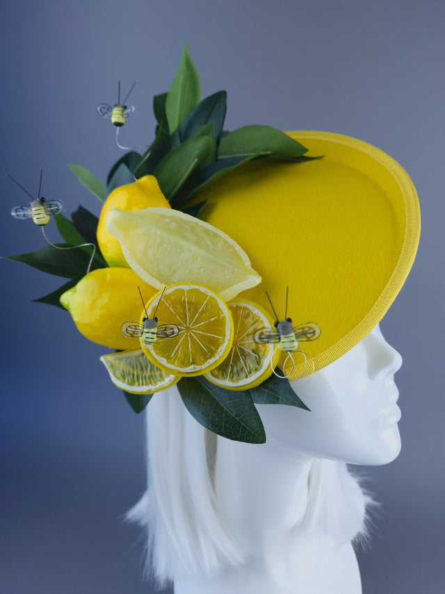 "Ludo" Yellow Lemon & Bees Fascinator Hat
