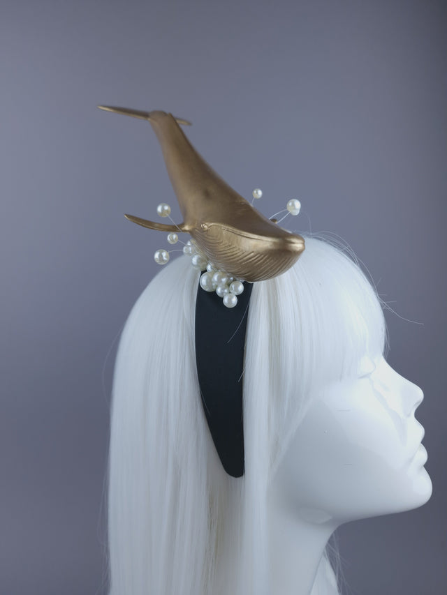 "Whale of a Time" Gold Whale & Pearl Headpiece