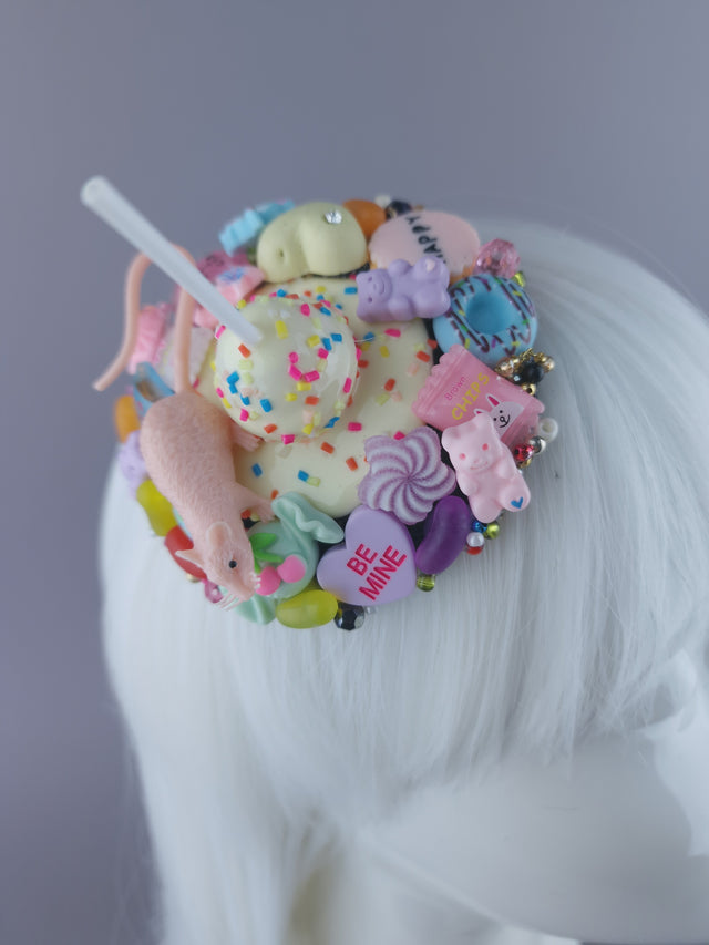 "Feast" Pink Rat & Candy Mini Fascinator