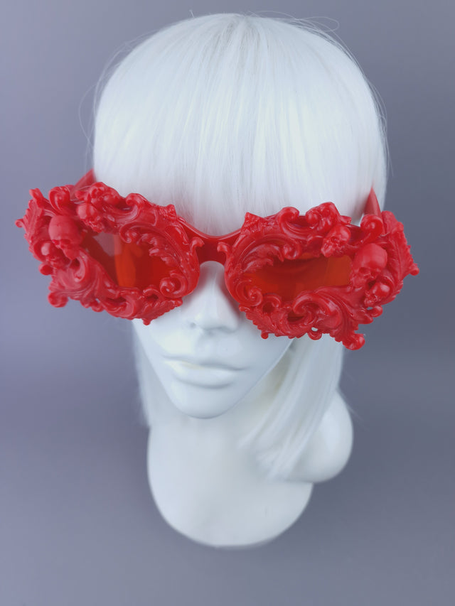 Red Filigree & Skull Sunglasses - SAMPLE