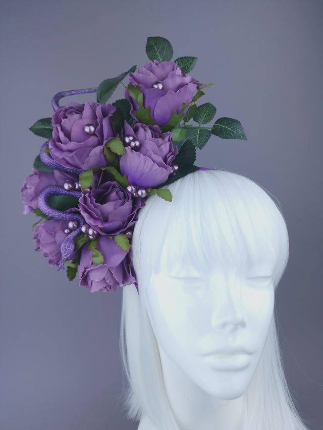 "Nairn" Purple Rose, Pearls & Snake Headdress