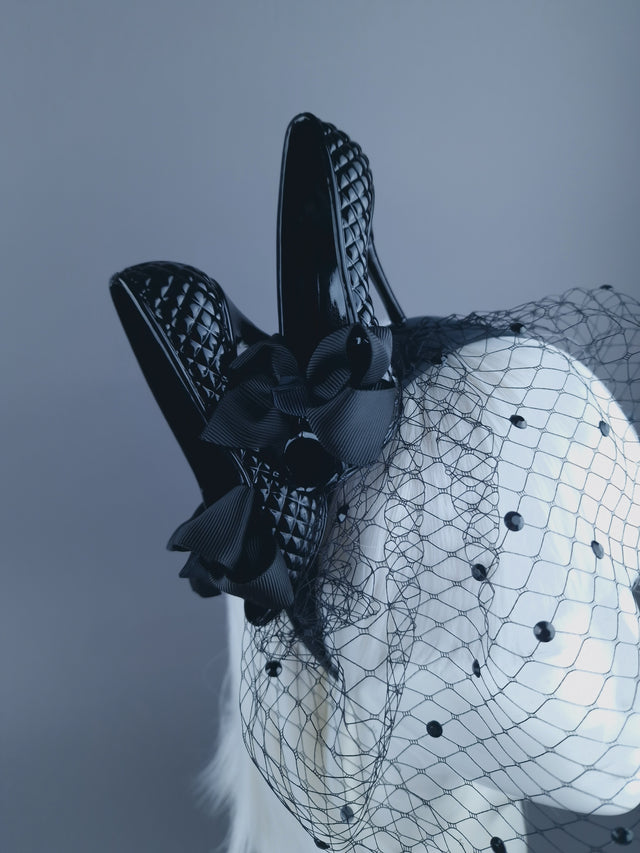 "Sex Kitten" Black High Heels Veil Headdress