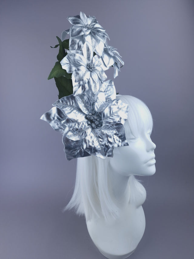 Metallic SIlver Poinsettia Headdress