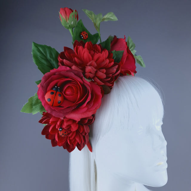 "Buggg" Red Rose & Ladybird Flower Headdress