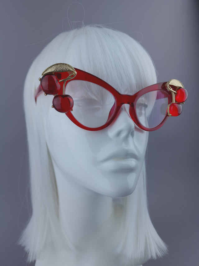 Pearls & Swine: Red Cherry Cateye Sunglasses with Clear or Prescription Lenses