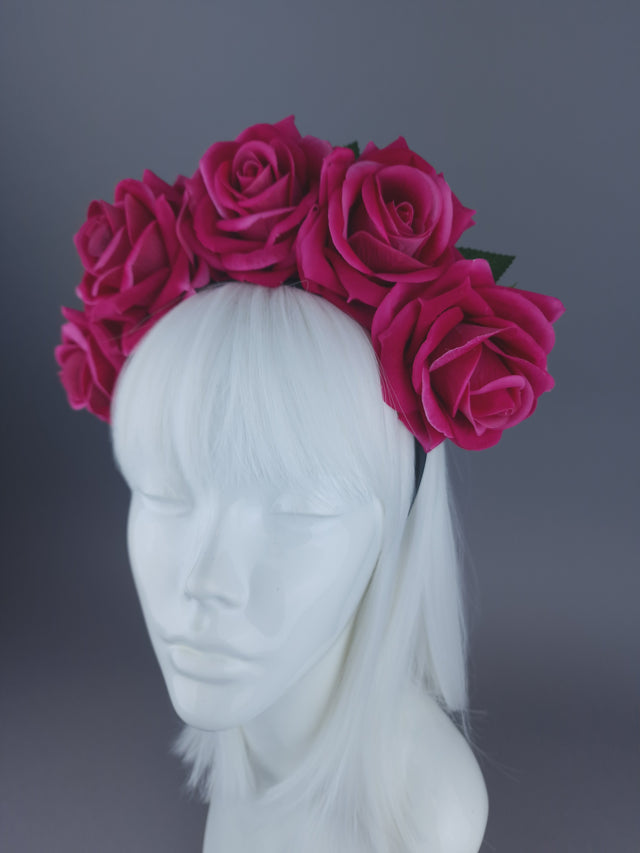 Pearls & Swine: Pink Velvet Rose Flower Headdress & Neckpiece "Eva"