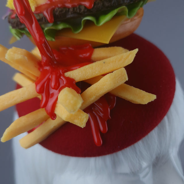 "Munchies" Burger & Chips Food Fascinator Hat Headdress